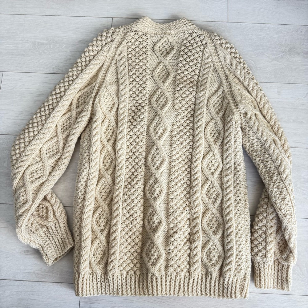 Vintage Handmade Cable Knit Cardigan Fisherman Sweater - Picture 5 of 6